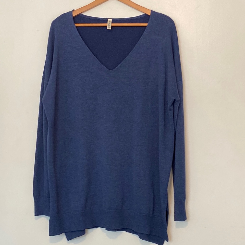 Grecerelle Blue Heather Knit Long Sleeved V-Neck Sweater 2XL